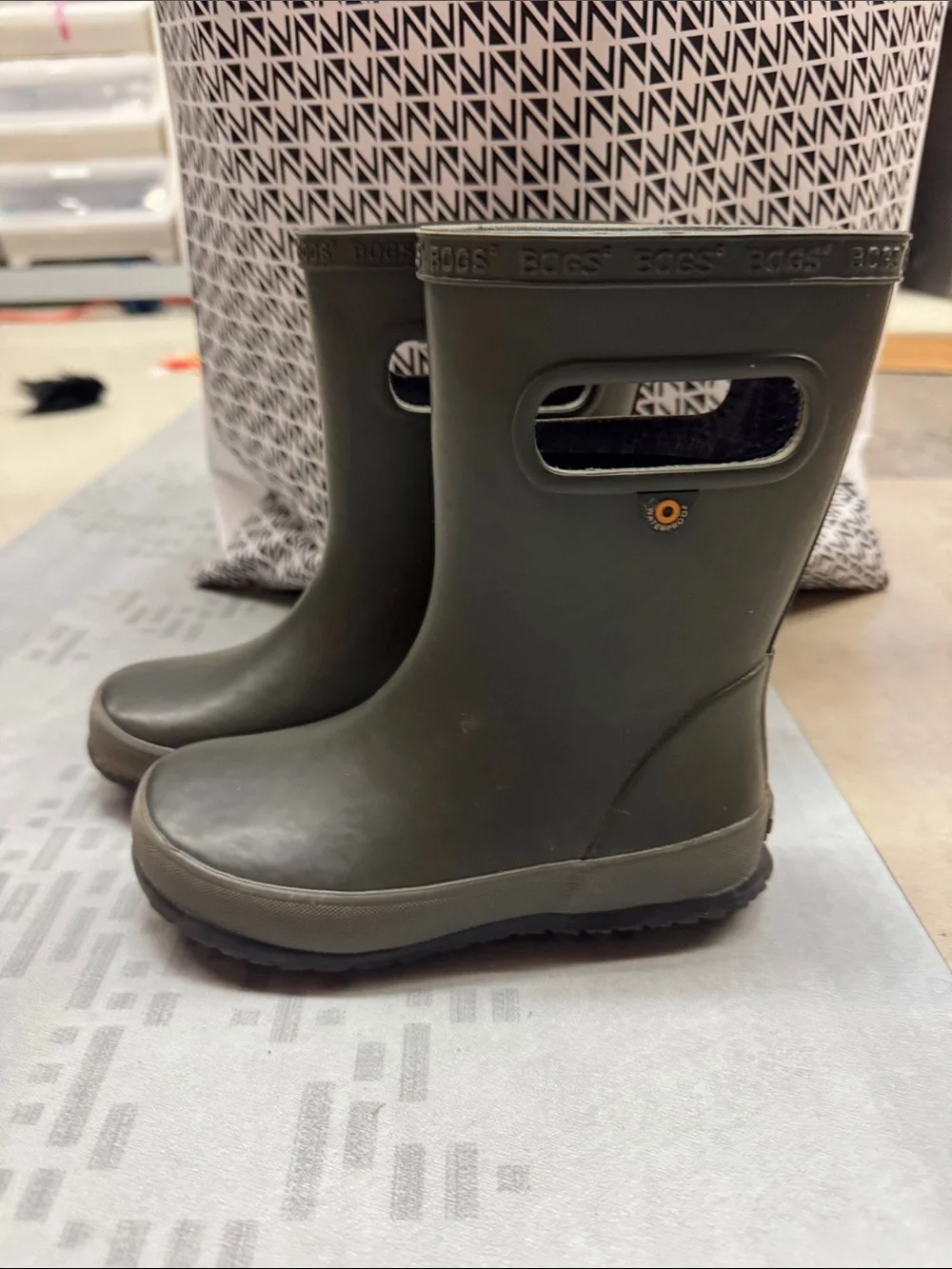 Bogs Kids Olive Green Waterproof Handle Rain Boots